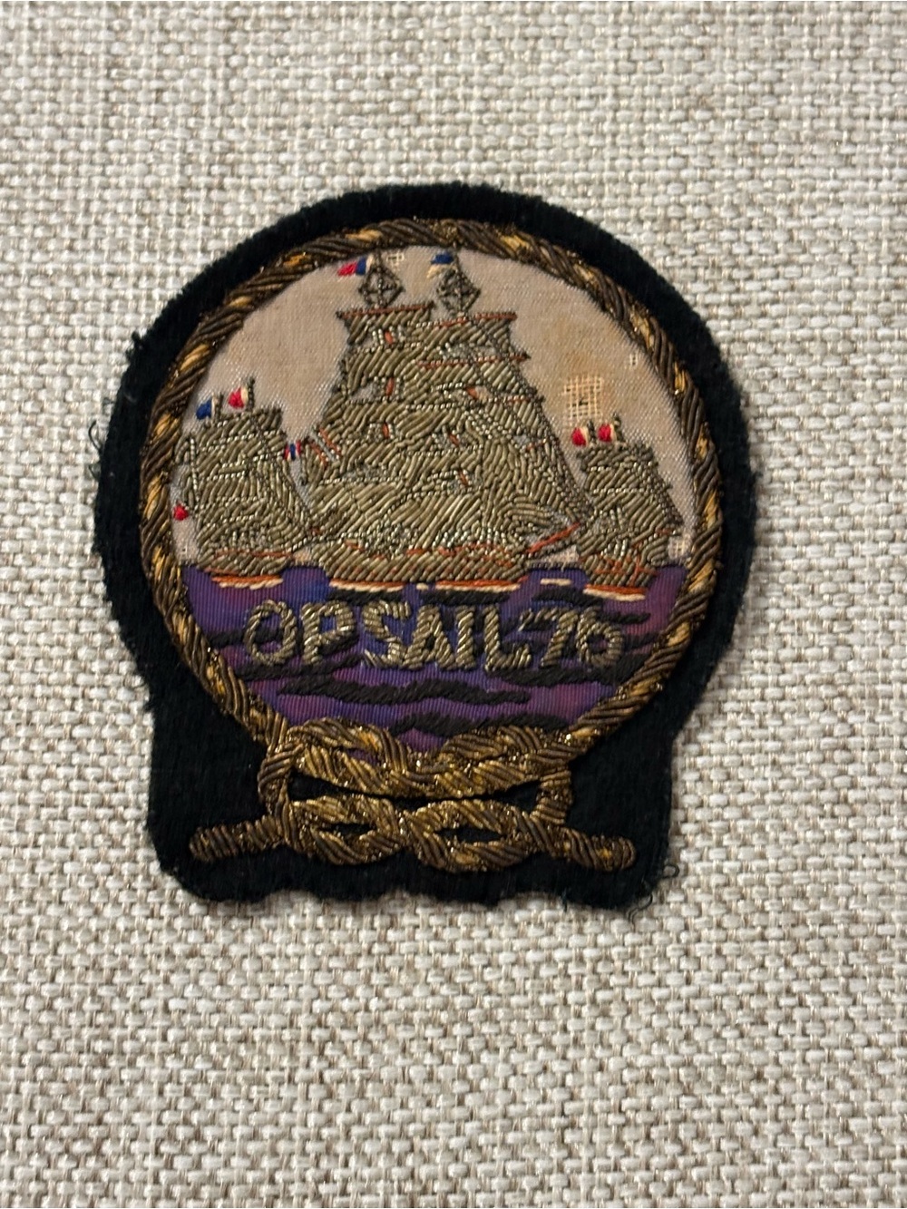 Vintage OP Sail ’76 French Tall Ship Bullion Patch Nautical Crest 3x3